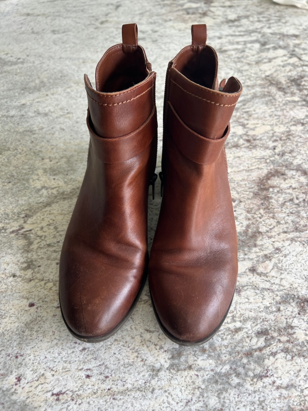 Vince Camuto Tan Leather Ankle Boots with Gold Logo